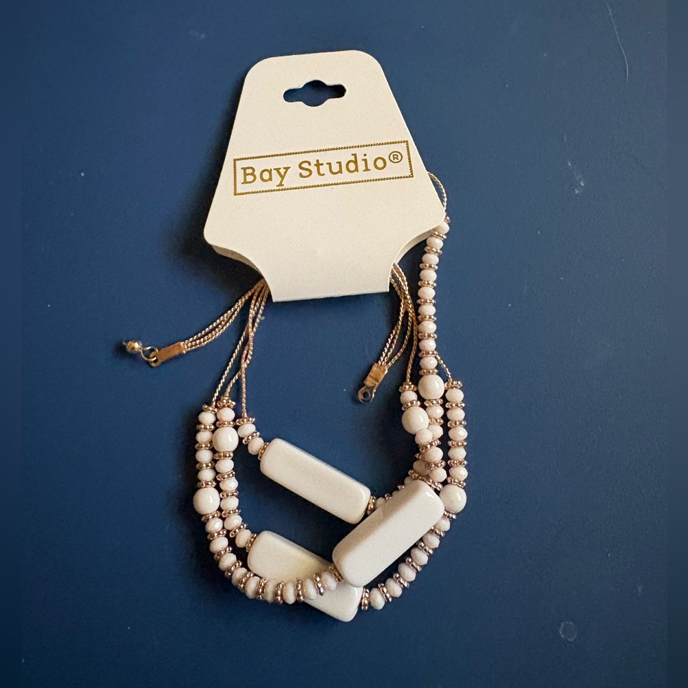 Bay Studio Cream Multi-Strand Beaded Bracelet With Gold Accents